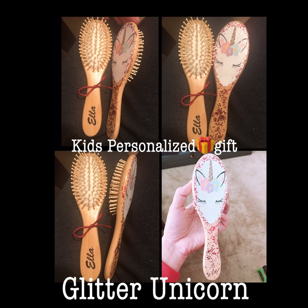 Glitter Unicorn Personalized Hairbrushes